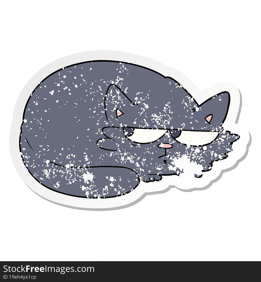 distressed sticker of a cartoon suspicious cat