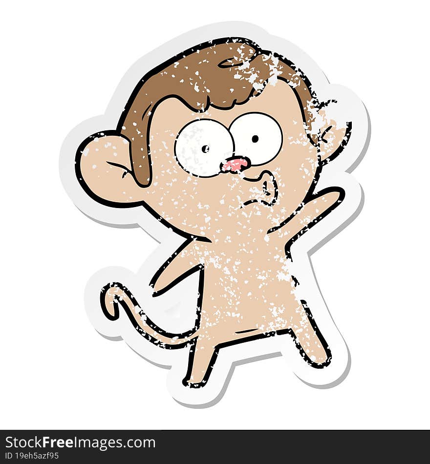 distressed sticker of a cartoon surprised monkey