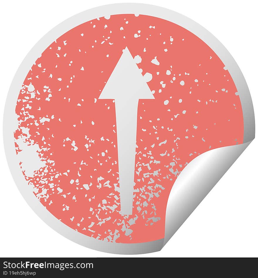 quirky distressed circular peeling sticker symbol arrow