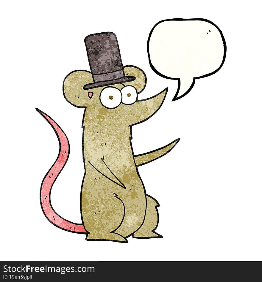 freehand speech bubble textured cartoon mouse wearing top hat