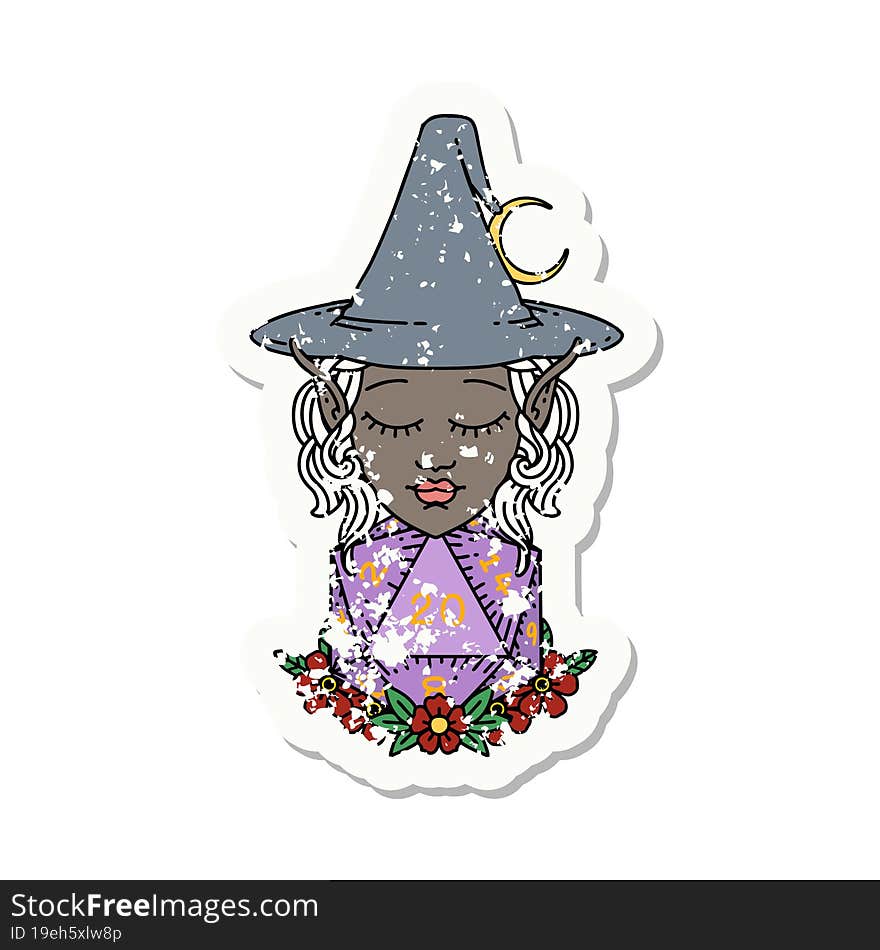 Elf Mage Character With Natural Twenty Dice Roll Illustration