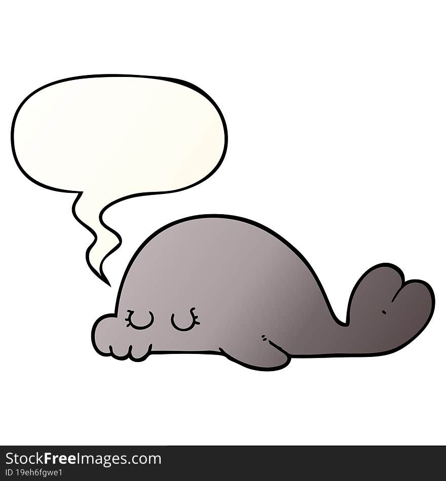 cartoon seal and speech bubble in smooth gradient style