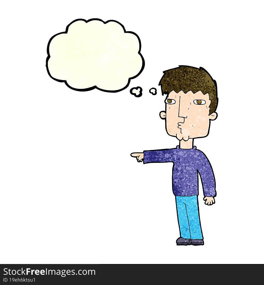 cartoon pointing man with thought bubble