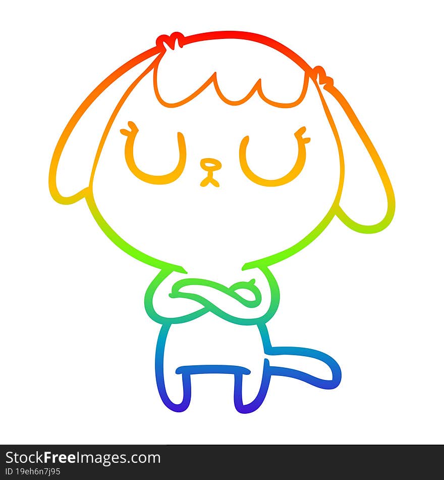 rainbow gradient line drawing of a cute cartoon dog