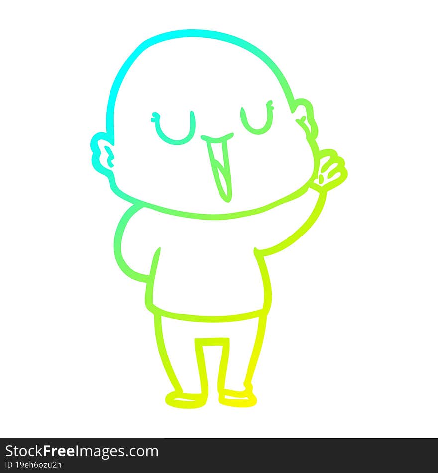 cold gradient line drawing happy cartoon bald man