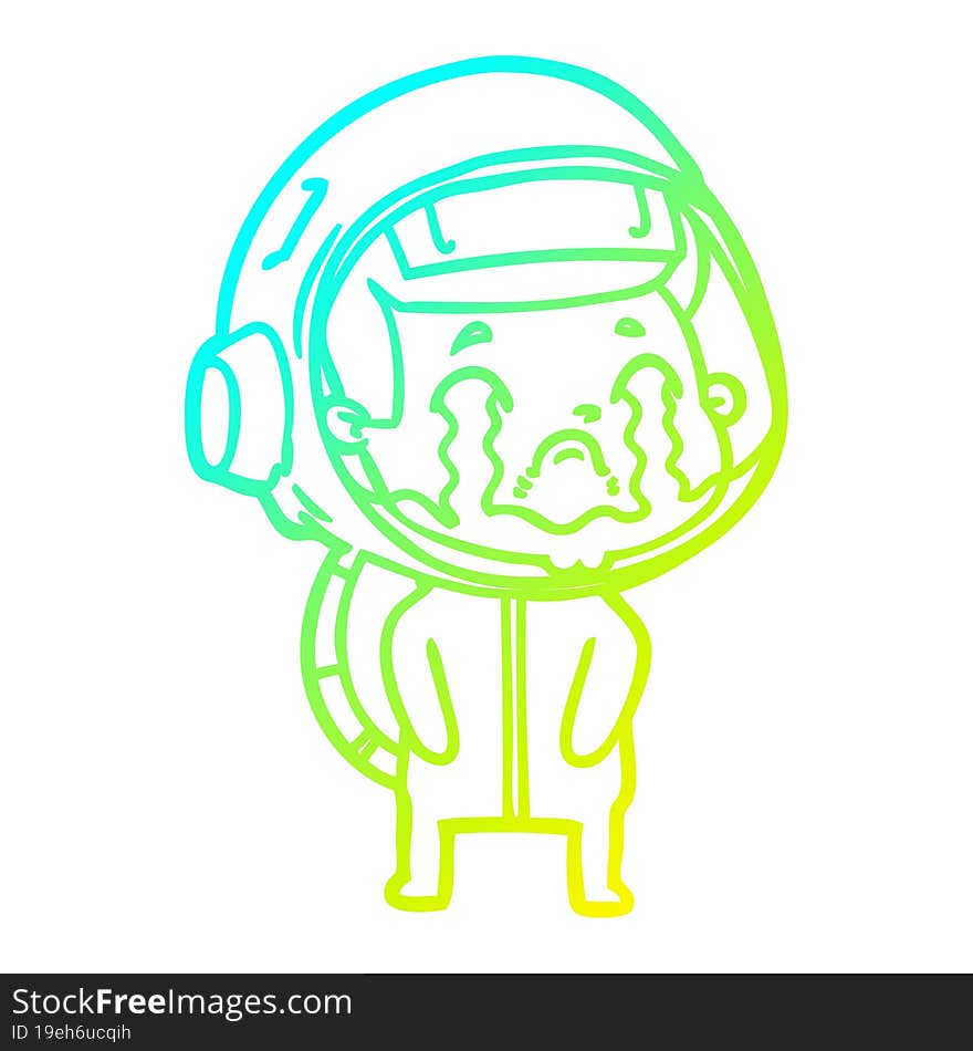 cold gradient line drawing cartoon crying astronaut