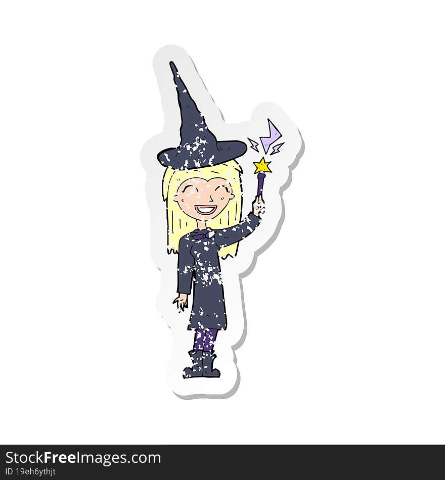 retro distressed sticker of a cartoon halloween witch