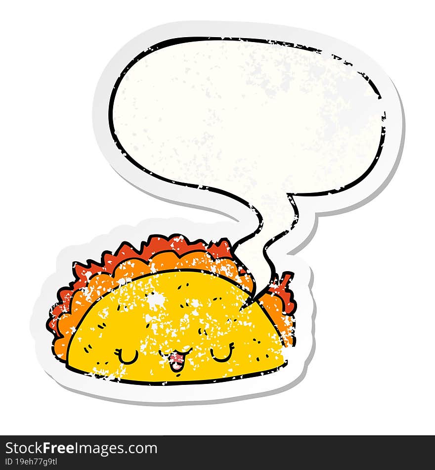 cartoon taco and speech bubble distressed sticker