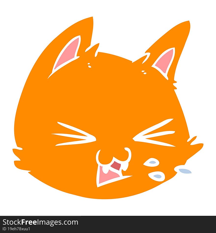 spitting flat color style cartoon cat face