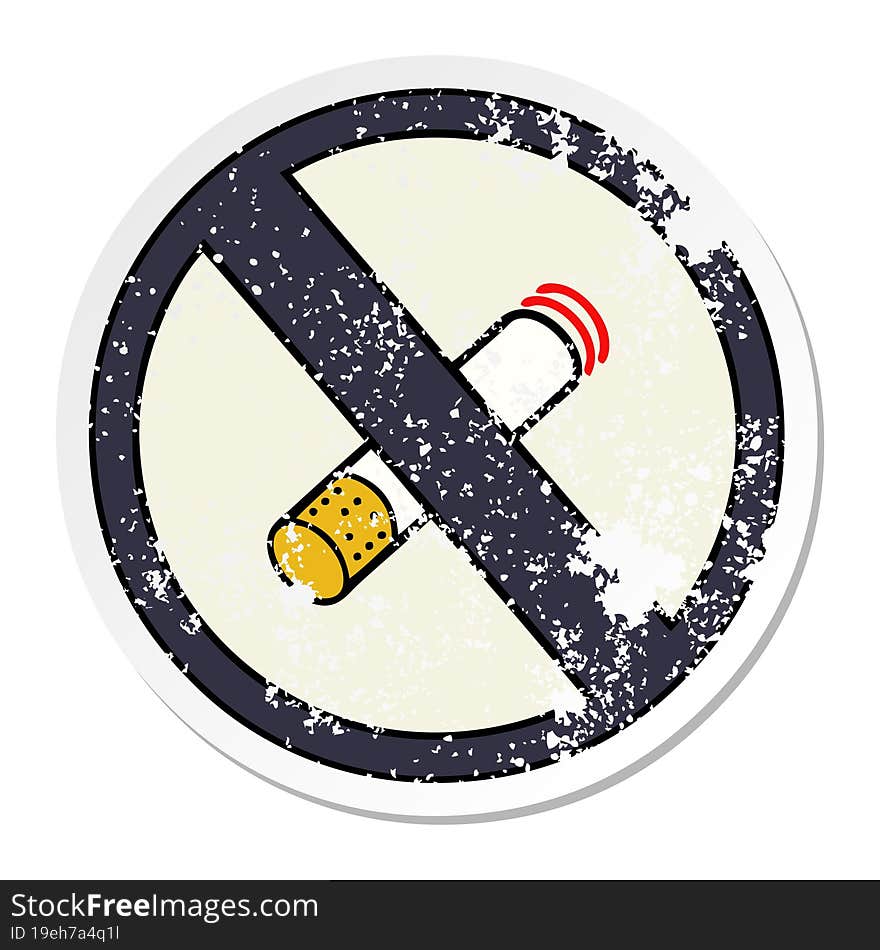 distressed sticker of a cute cartoon no smoking allowed sign