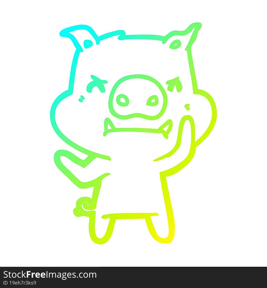 Cold Gradient Line Drawing Angry Cartoon Pig