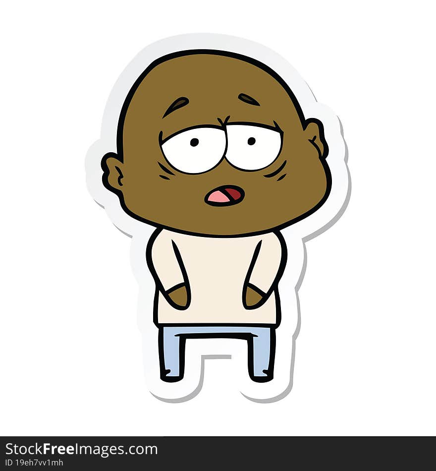 sticker of a cartoon tired bald man