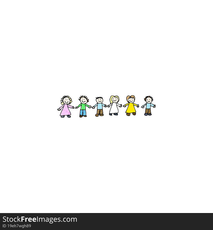 child\'s drawing of friends holding hands