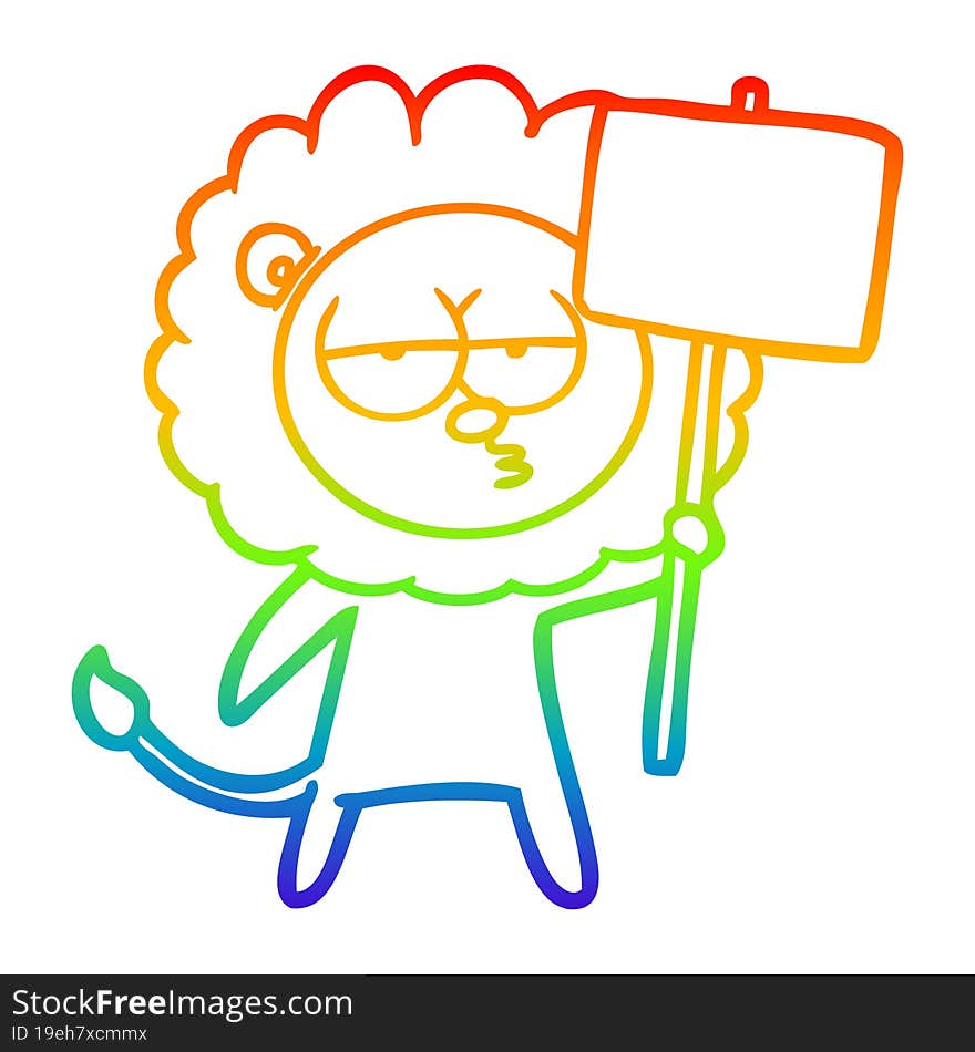 Rainbow Gradient Line Drawing Cartoon Bored Lion