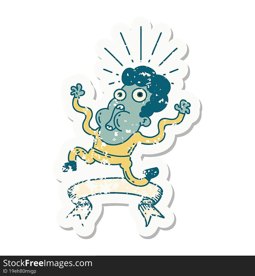 grunge sticker of tattoo style frightened man