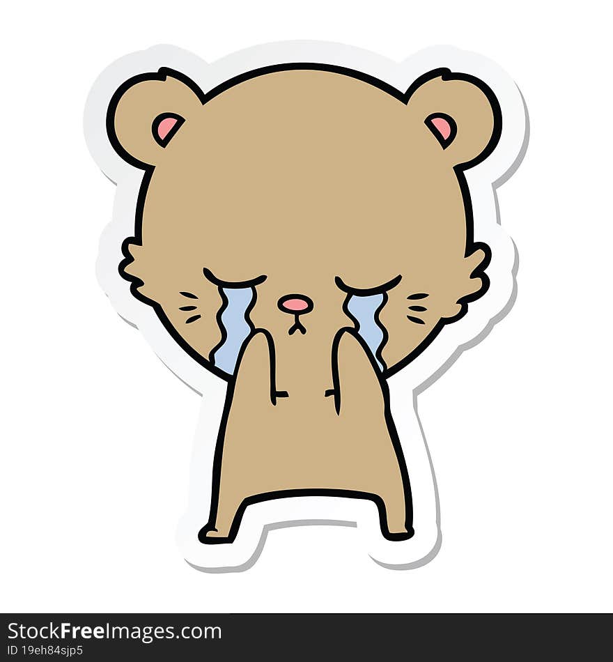 sticker of a crying cartoon bear