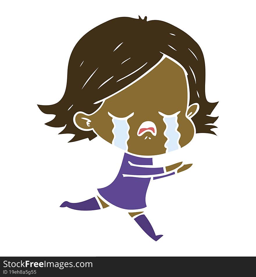 flat color style cartoon girl crying