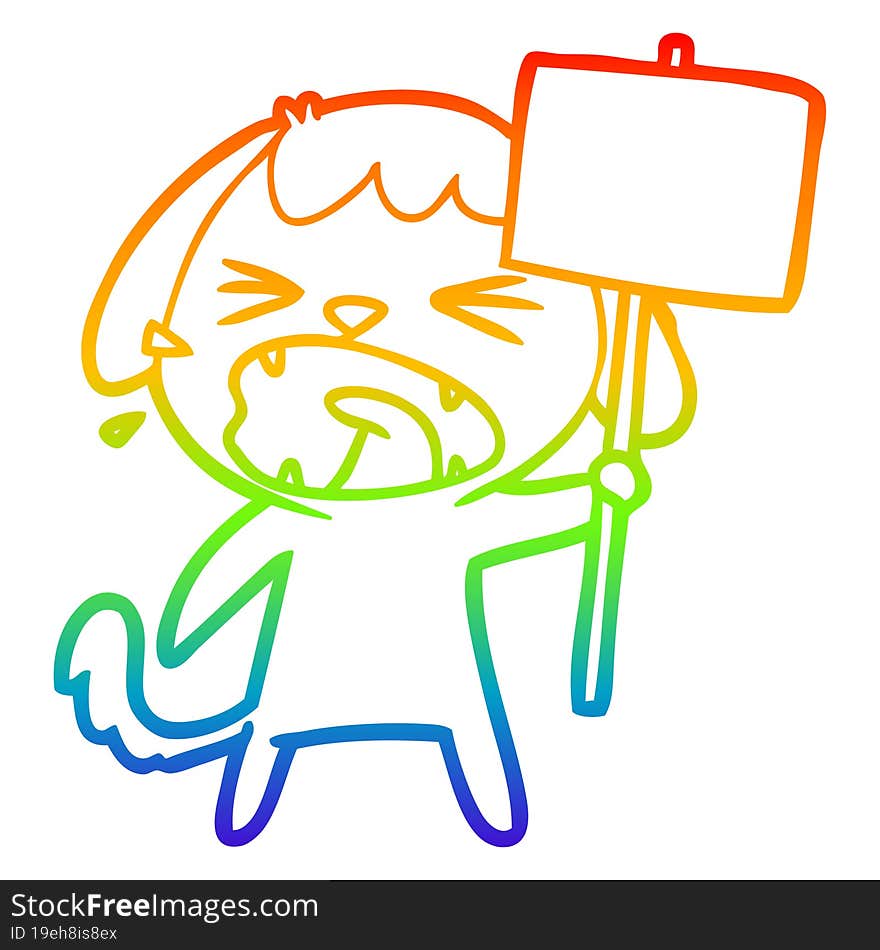 rainbow gradient line drawing of a cute cartoon dog barking