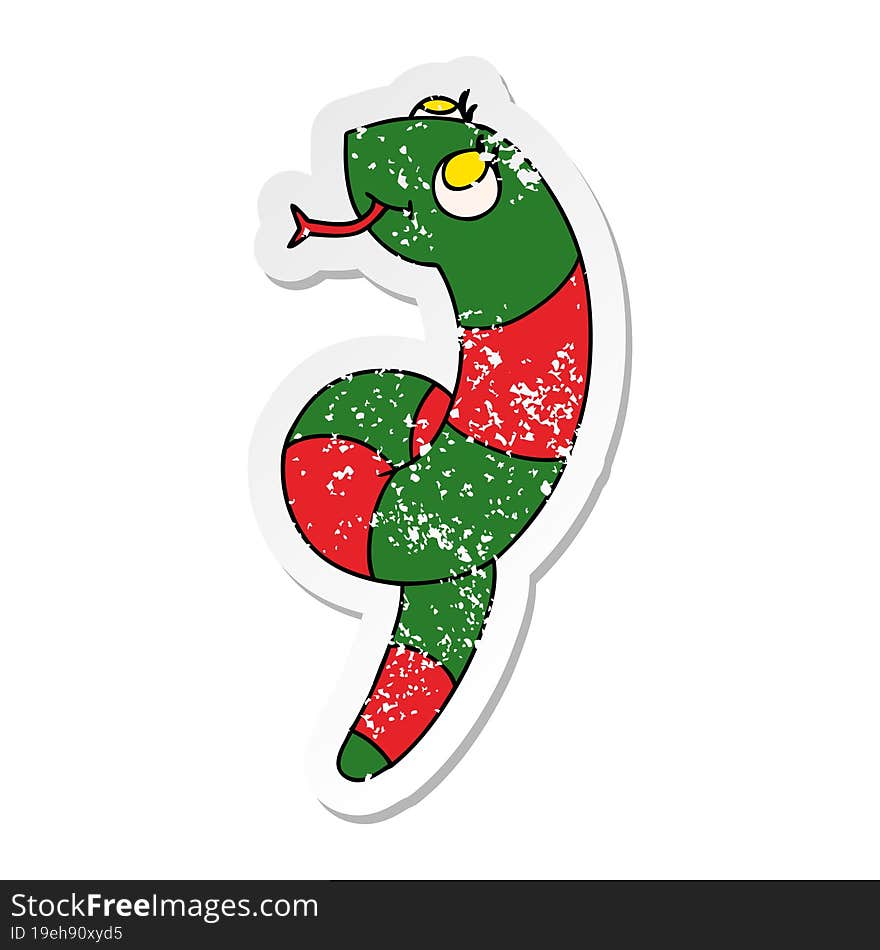 distressed sticker cartoon illustration kawaii of a cute snake. distressed sticker cartoon illustration kawaii of a cute snake