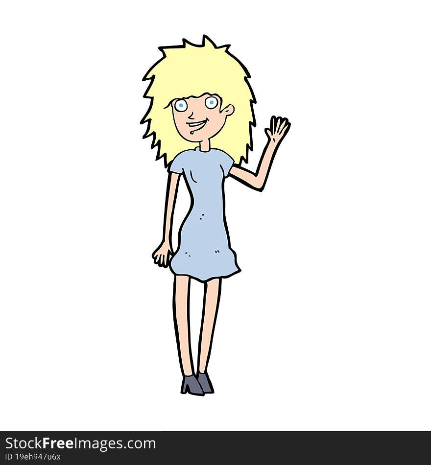 Cartoon Happy Woman Waving