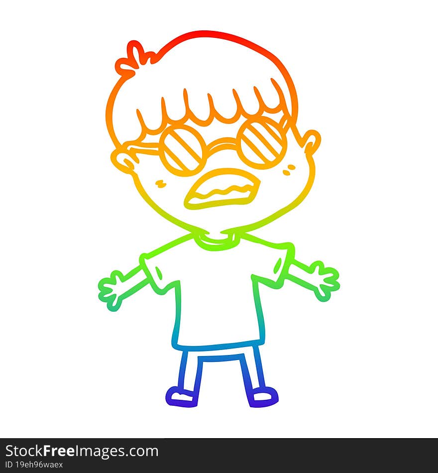 rainbow gradient line drawing cartoon boy wearing spectacles