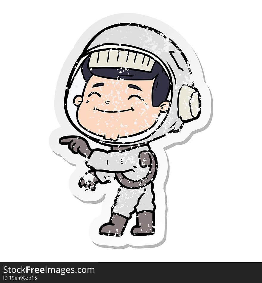 Distressed Sticker Of A Happy Cartoon Astronaut