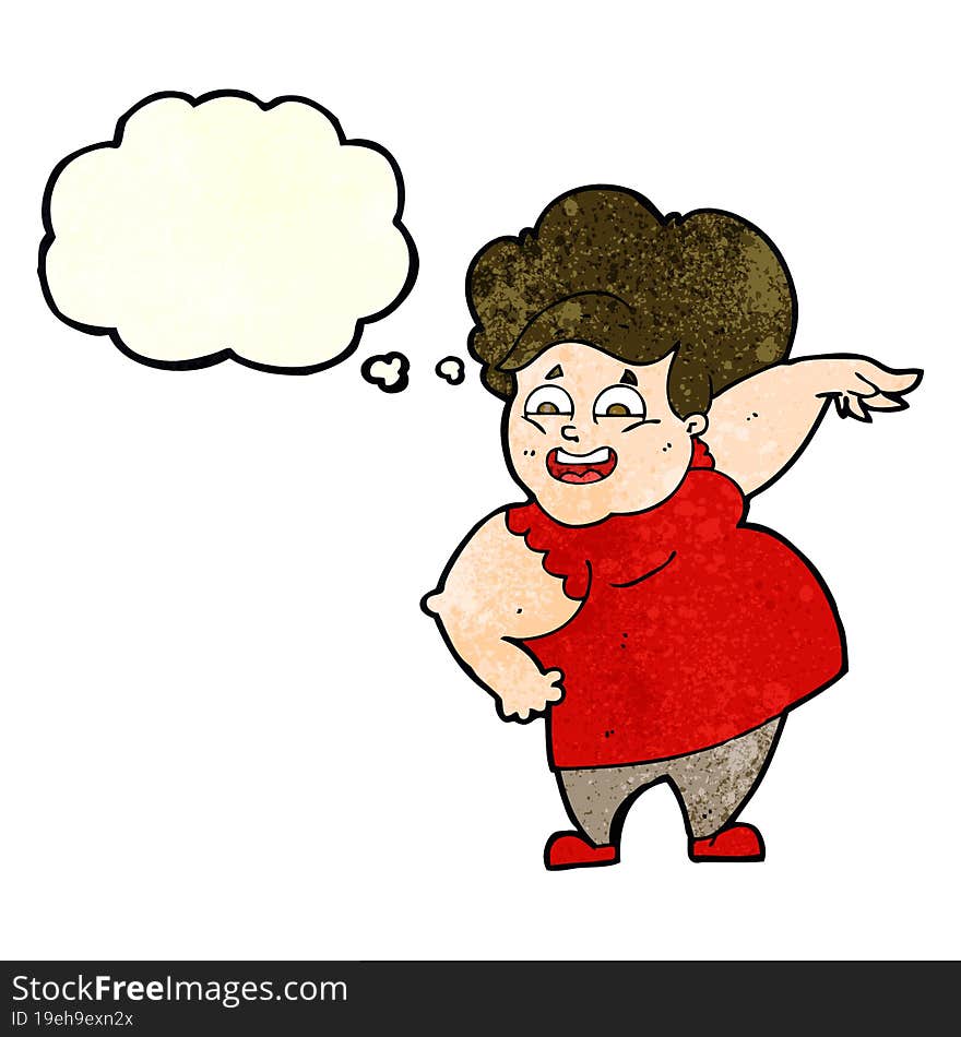 cartoon oveweight woman with thought bubble