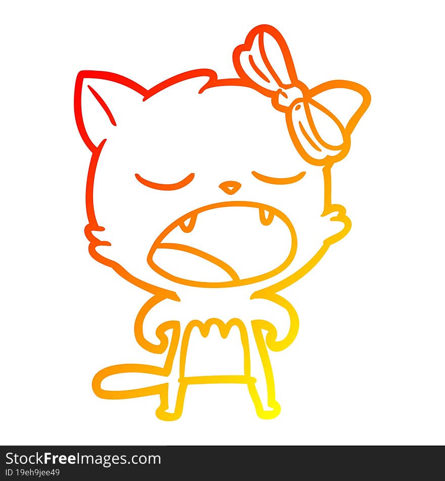 Warm Gradient Line Drawing Cartoon Cat Meowing