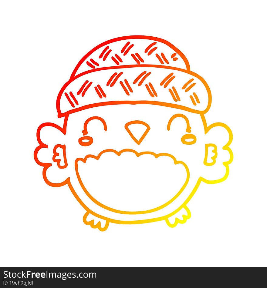 warm gradient line drawing cute cartoon owl in hat