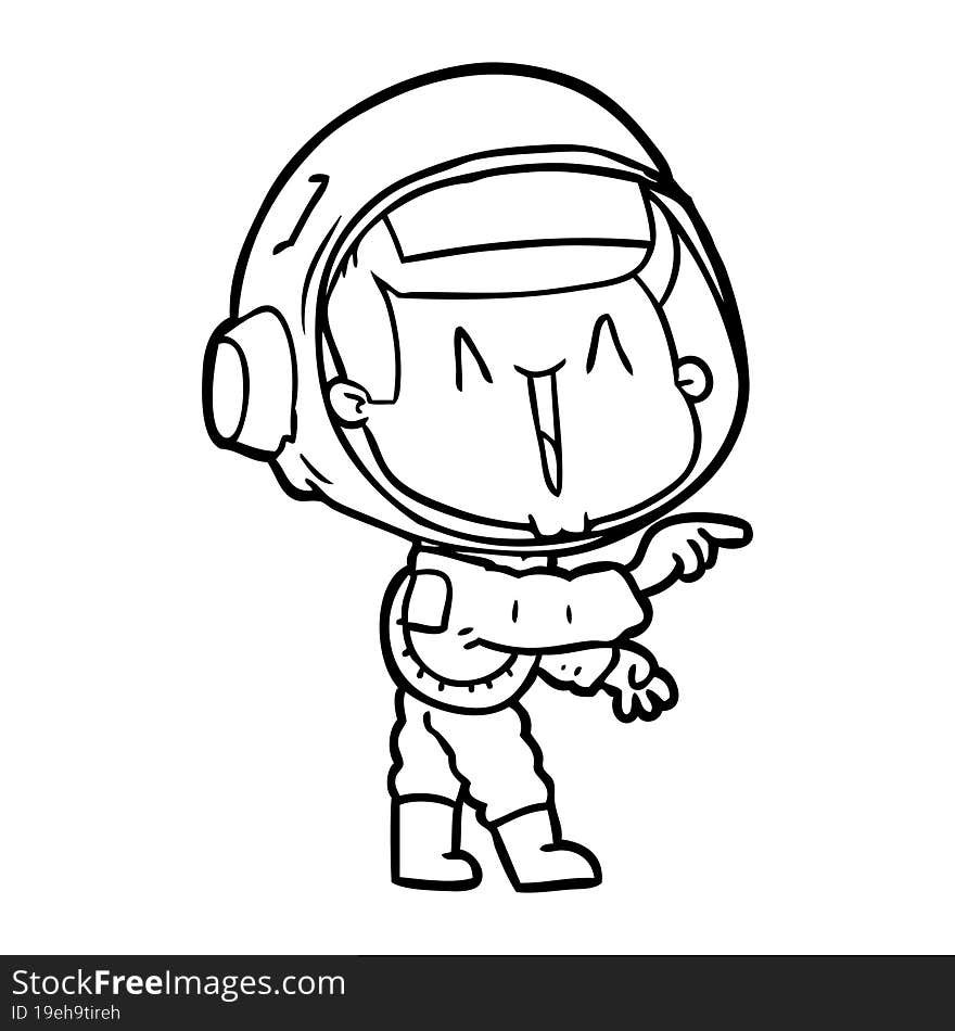 happy cartoon astronaut pointing. happy cartoon astronaut pointing