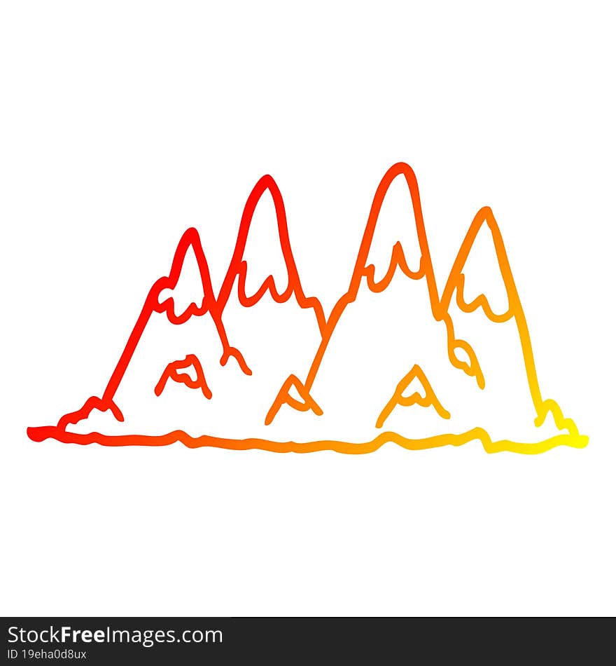 Warm Gradient Line Drawing Cartoon Mountain Range