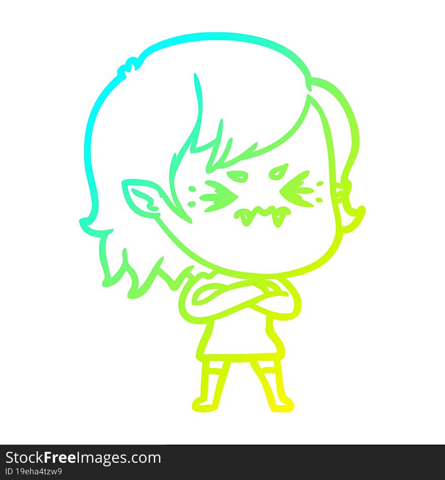 cold gradient line drawing annoyed cartoon vampire girl