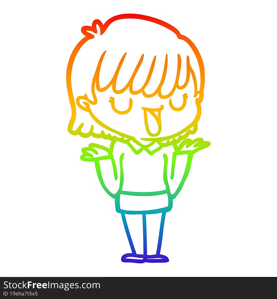 rainbow gradient line drawing of a cartoon woman