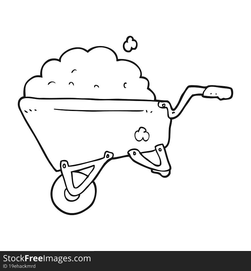 Black And White Cartoon Wheelbarrow Full Of Dirt