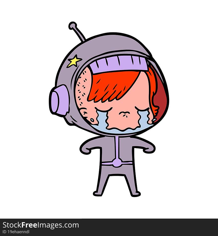 cartoon crying astronaut girl. cartoon crying astronaut girl