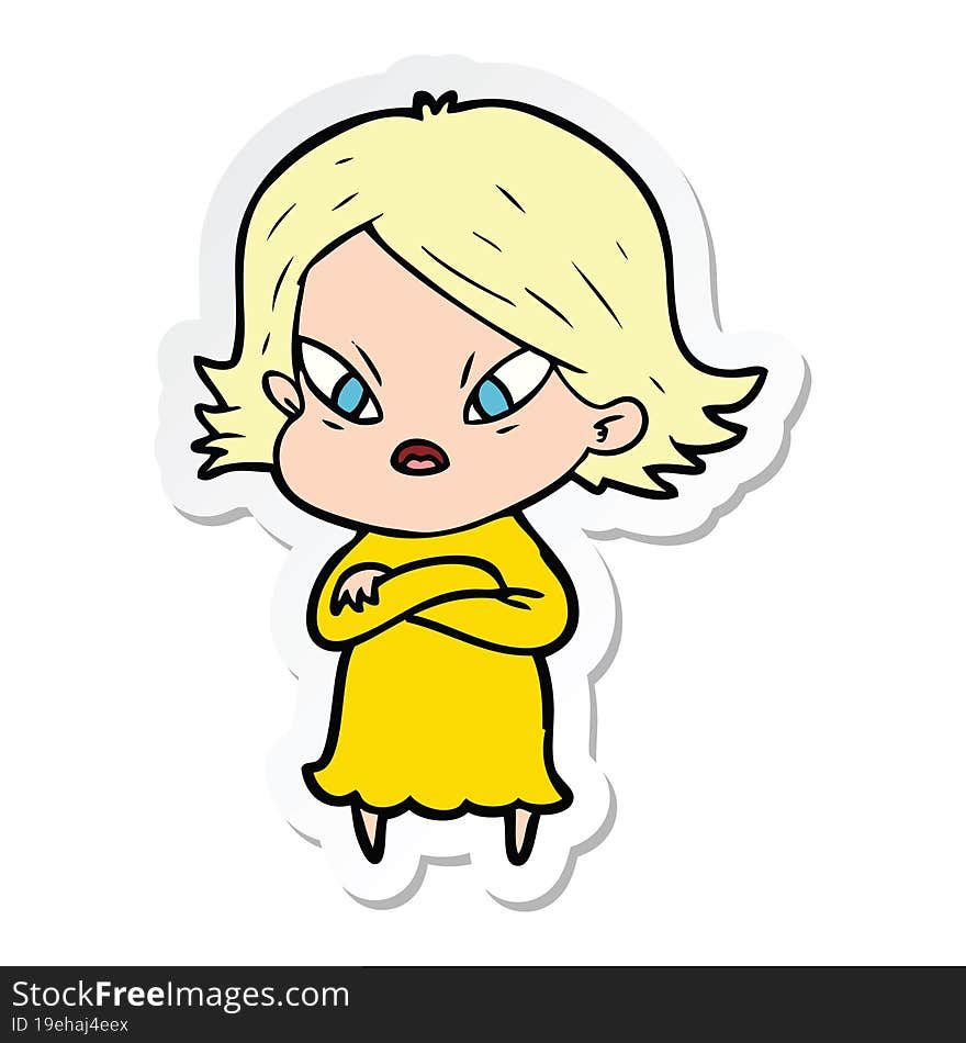 Sticker Of A Cartoon Stressed Woman