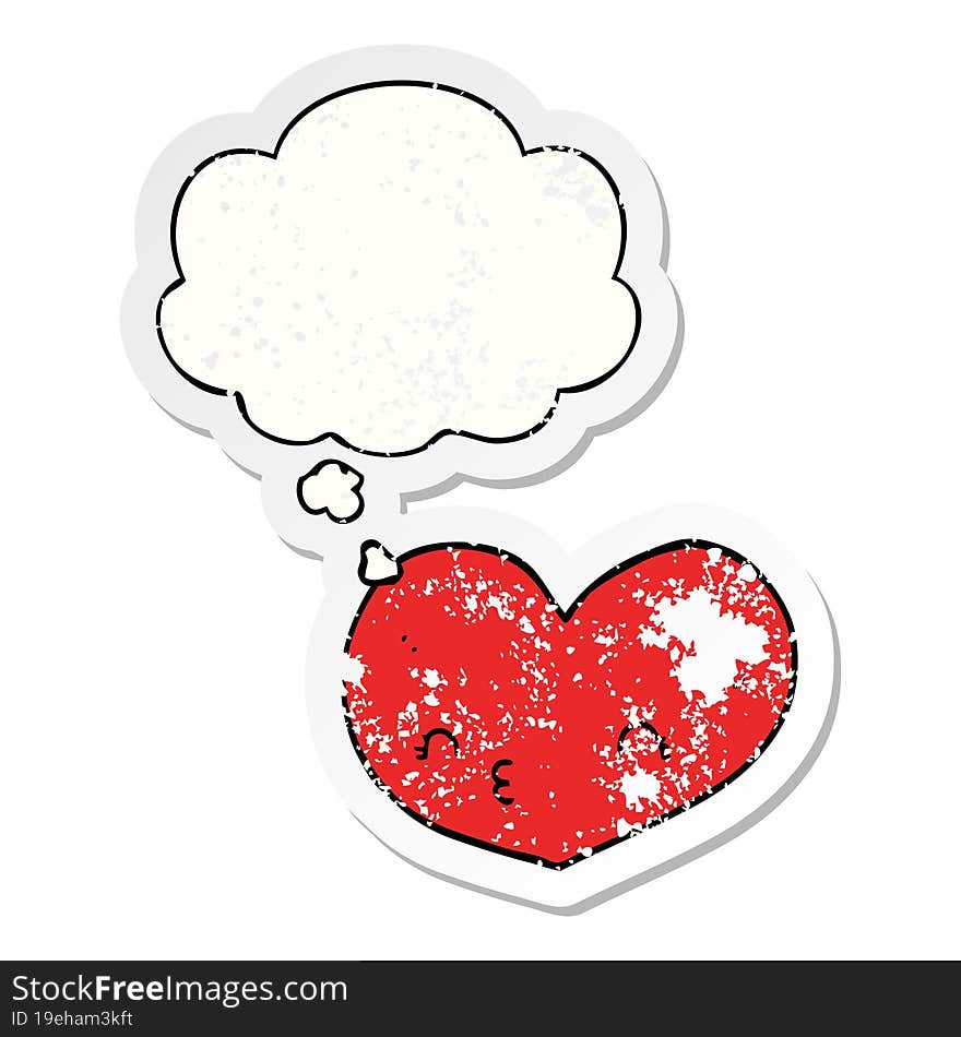 Cartoon Love Heart And Thought Bubble As A Distressed Worn Sticker