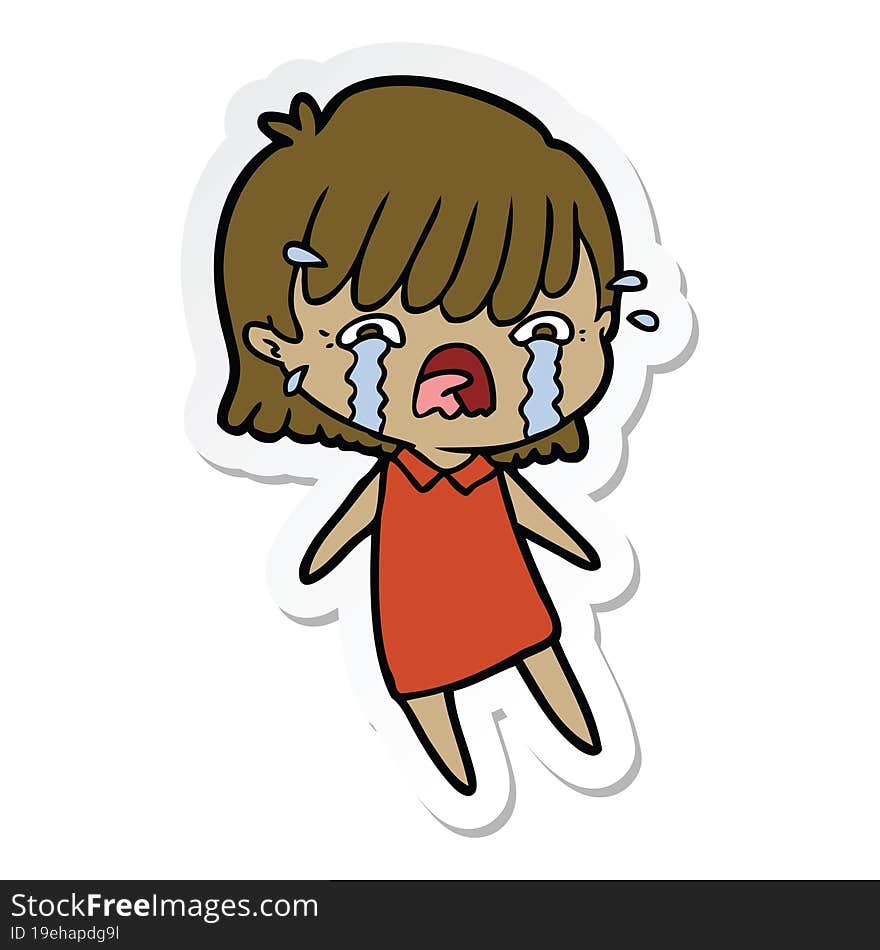 sticker of a cartoon girl crying