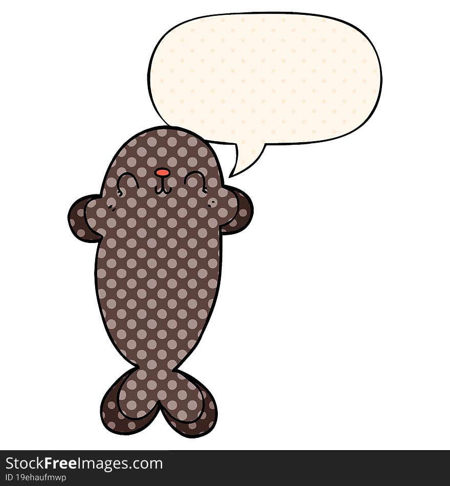 cartoon seal and speech bubble in comic book style