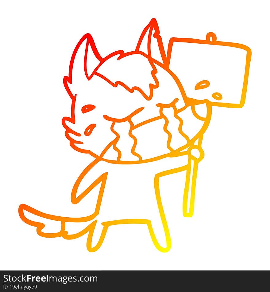 Warm Gradient Line Drawing Cartoon Crying Wolf