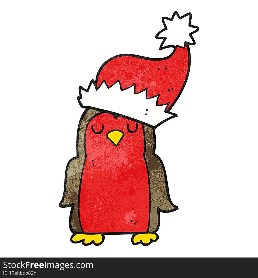 freehand textured cartoon christmas robin