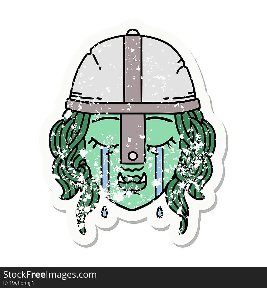 crying orc fighter character face grunge sticker