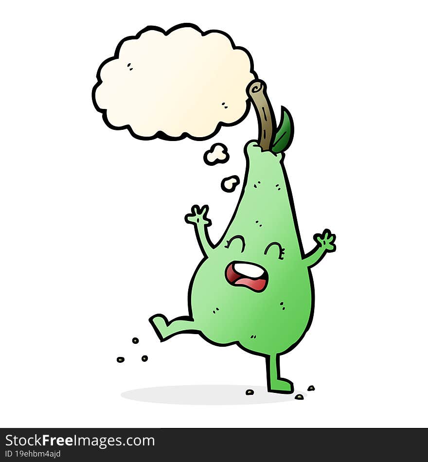 Cartoon Happy Dancing Pear With Thought Bubble