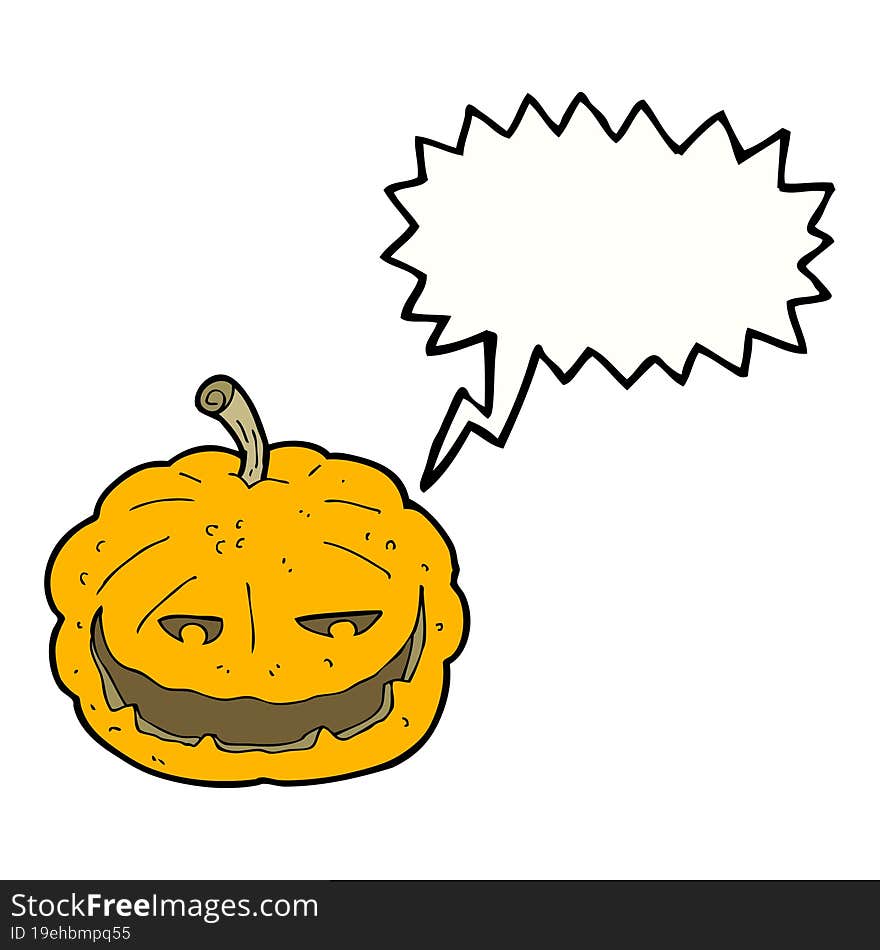 cartoon halloween pumpkin with speech bubble