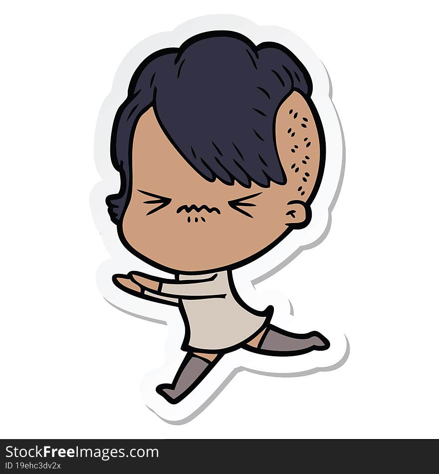 Sticker Of A Cartoon Annoyed Hipster Girl