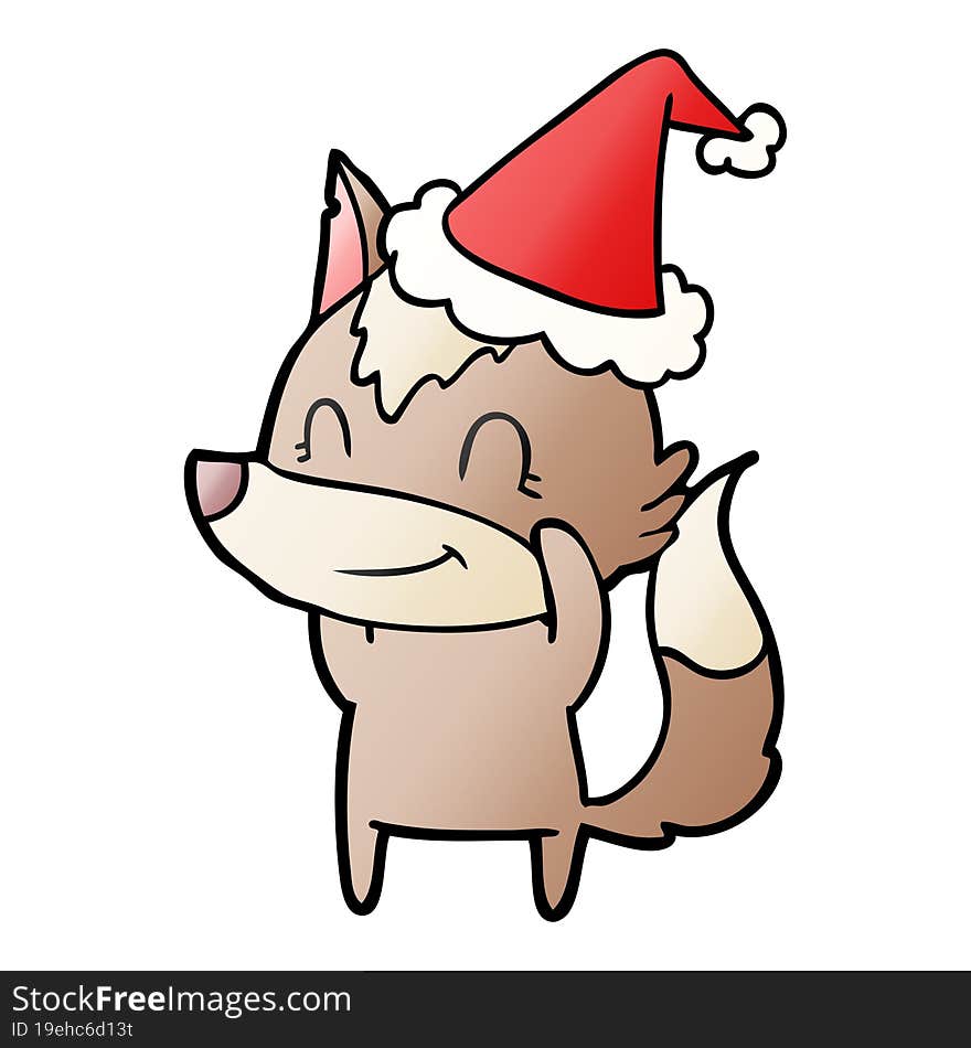 friendly gradient cartoon of a wolf wearing santa hat