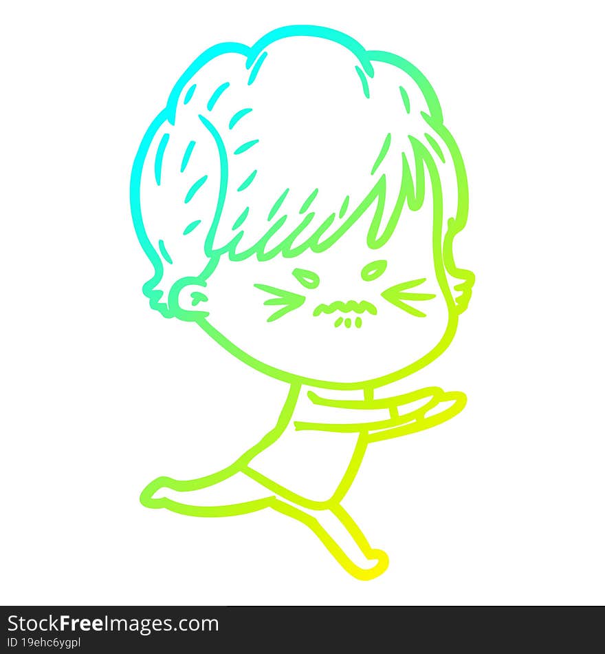 Cold Gradient Line Drawing Cartoon Frustrated Woman