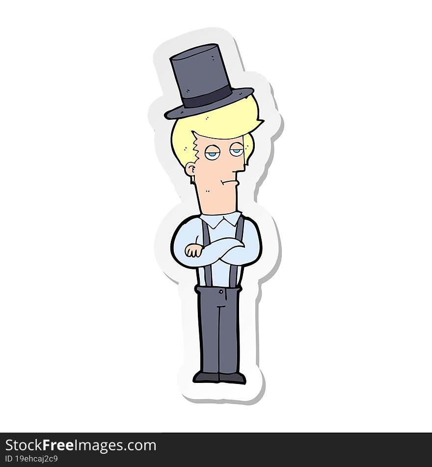 sticker of a cartoon man in braces and top hat