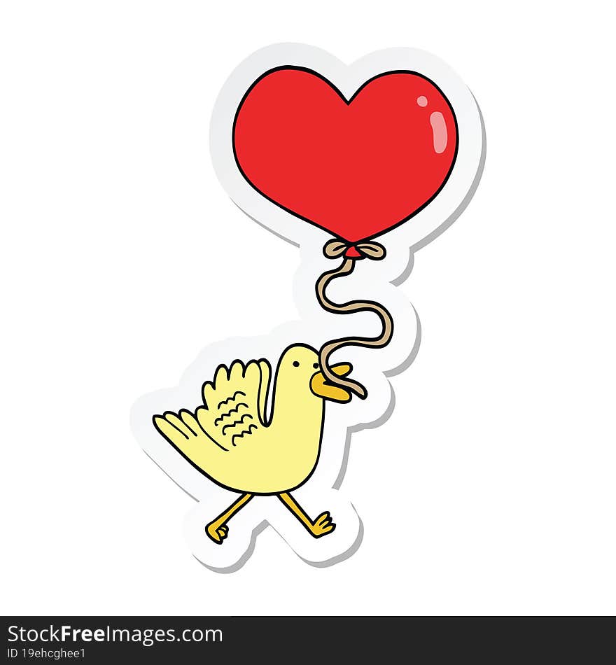 sticker of a cartoon bird with heart balloon