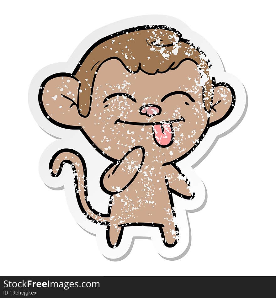 distressed sticker of a funny cartoon monkey